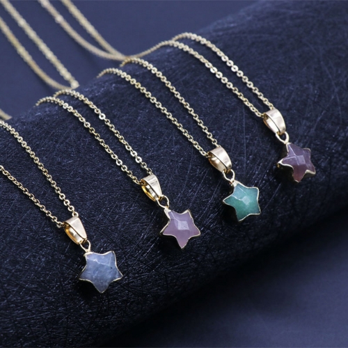 14MM Craved Stars Pendant Necklace with Gold Chain