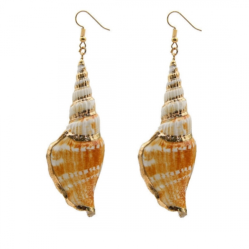 Womens Multicolor Golden Accent Ocean Seashell Couch Mermaid Sea Shell Conch Witch Drop Dangle Earrings