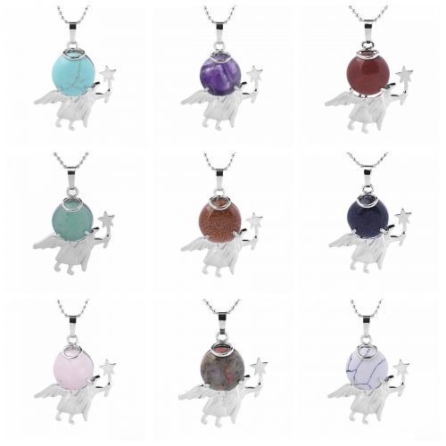 Natural Gemstone Silver Fairy stick Angle Stone Pendant fow women men jewelry necklace