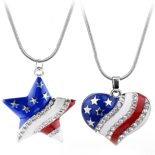 American Pentagram Heart-shaped Pendant Silver Necklace Beautiful Gift Jewelry
