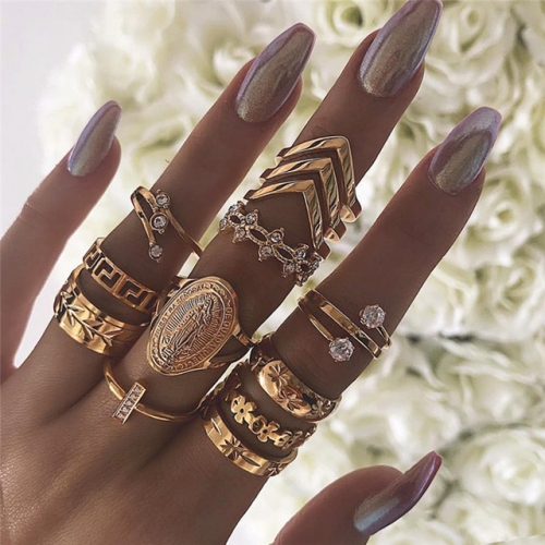 Gold Ring Set Joint Knuckle Carved Finger Rings Stylish Hand Accessories Jewelry for Women and Girls