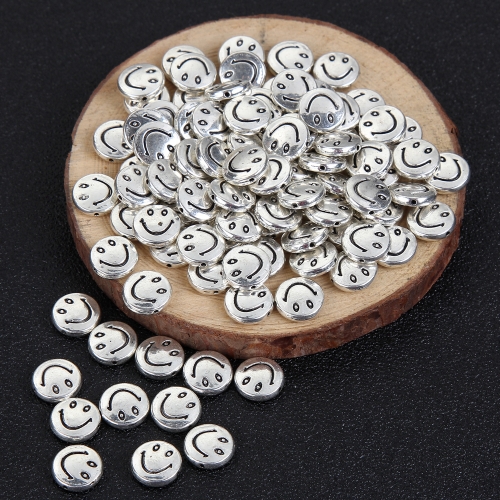 100PCS Silver Color Smile Alloy Beads 10MM