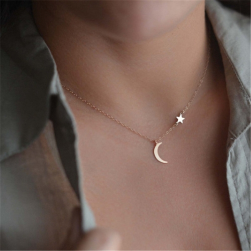 Gold & Silver Moon Star Choker Short Dainty Necklace Pendant for Women Girl
