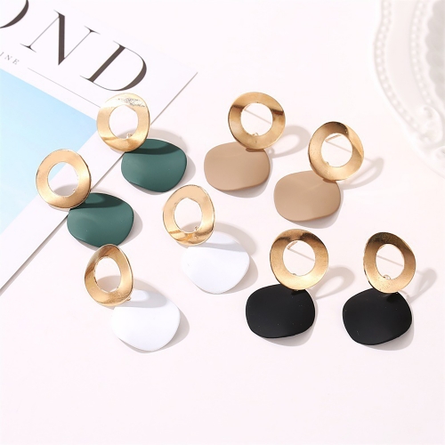 Simple metal ring stud geometrical disk earrings