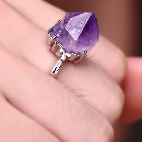 Adjustable Amethyst Ring Healing Stone Jewelry Material Quartz Crystal Ring Girl