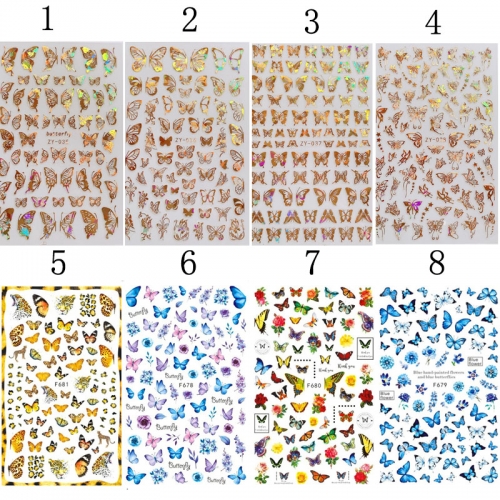 8 Sheets Butterfly Nail Stickers Spring Summer Floral Flower Nail Decals Nail Accessories for Nail Art Decorations Supplies