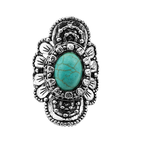 Adjustable Fashion Silver Alloy Turquoise Gemstone Rings for women Men