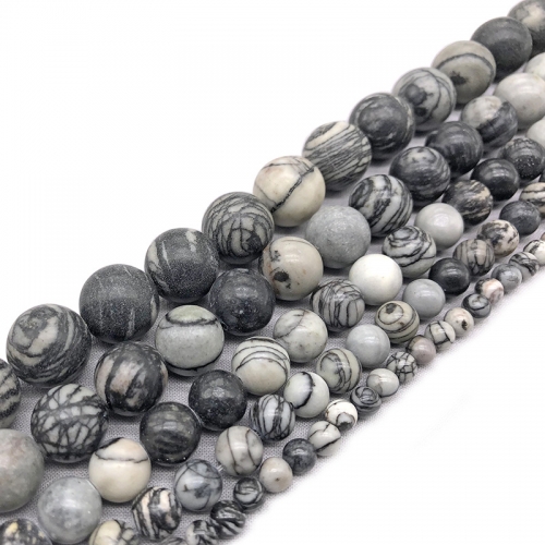 Natural Loose Black Mesh Jasper Round Healing Stone Full Strand Gem Bead for DIY Bracelet Necklace Jewelry Making 4/6/8/10/12mm