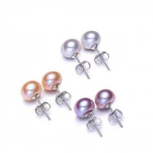 Pearl Stud Earrings 925 Sterling Silver Genuines Freshwater Cultured Pearl Ear Studs For Women Girl Color and Size Choose
