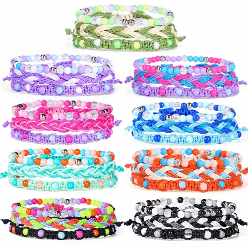 Summer Ocean Sea Color Blue Bracelets Boho Multiwrap Hand Woven Rope Bracelets Adjustable Colorful String Friendship Bracelets
