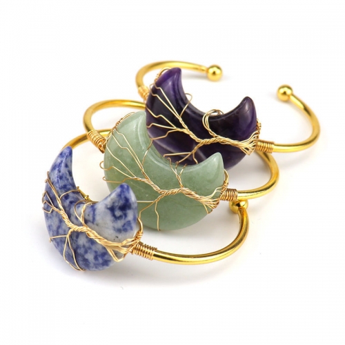 Wholesale Golden Designer Stone Bracelet Gold Charms Bulk Natural Stone Moon Bracelet Women Jewelry Making