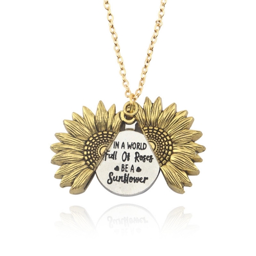Sunflower multilayer can open lettering necklace love round flower pendant woman fashion jewelry