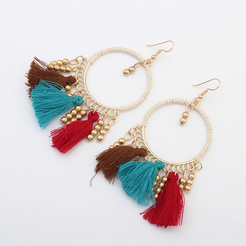 Fashion Bohemia Drop Earrings Women's Colorful Tassel Retro National Tear Hoops Hippie Jewelry Earrings