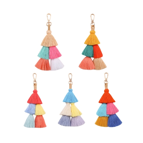 Fashion Colorful Boho Tassel Charm Key Chain Pom Pom Tassel Bag Pendant Key Ring Keychain