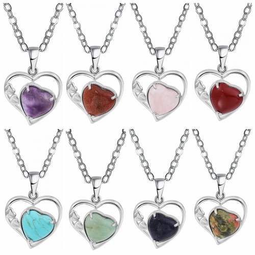 Natural Stone Hollow Heart Stones Pendant Amethyst Quartz Chakras Pendants Healing Crystal Pink Quartz Jewelry For Women And Men