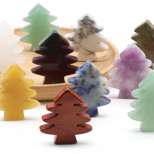 Healing Crystal Stones Pendant Mini Christmas Tree Desk Ornament Pocket Stone Home Office Christmas Decoration