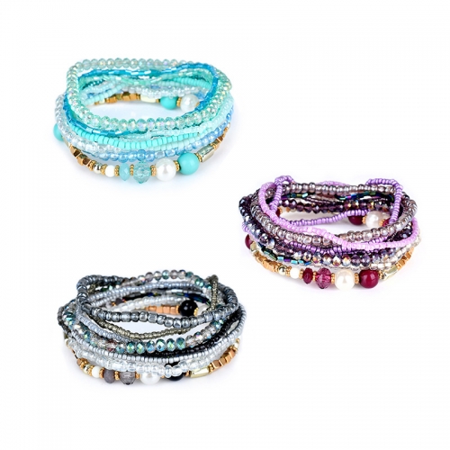 European and American Retro Bohemian Bracelet Multi-layer Hand Woven Ornaments Stackable Bead Bracelets for Women Stretch