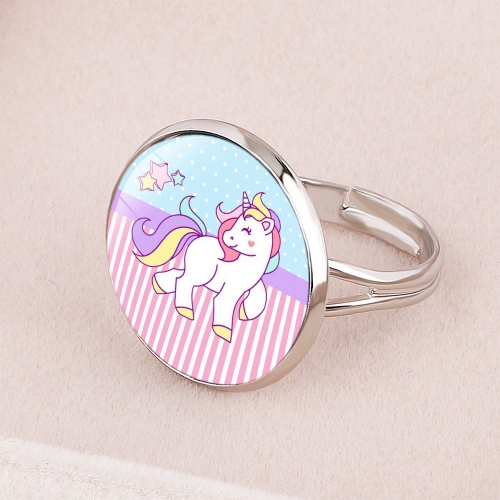 Unicorn Time Gem Opening Adjustable Ring Children's Cartoon Pegasus Trinket Adjustable Rings Set for Little Girls Colorful Cute