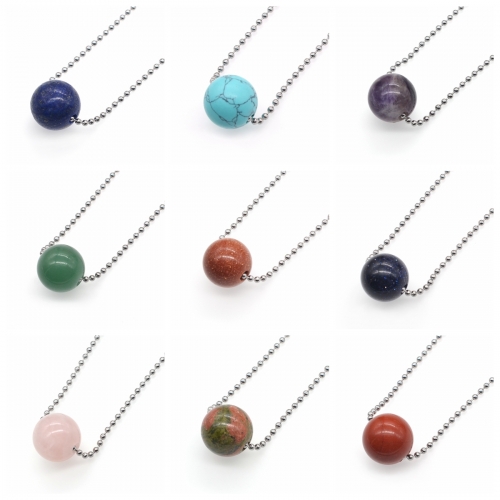 Natural 18MM Gemstone Crystal Sphere Beads Necklace with 60CM Chain