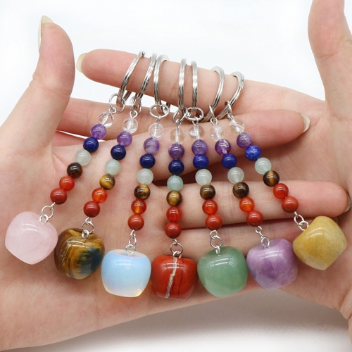 Natural Chakra Bead Apple Pendant Key Chain Healing Crystals Hanging Ornament Bag Decoration