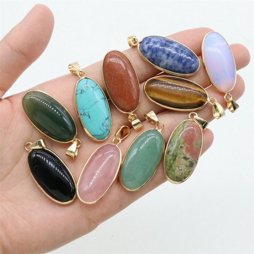 15x30mm Natural Crystal Stone Agates Cute Oval Shape Pendant Necklace Gemstone Pendant Crystal Stone