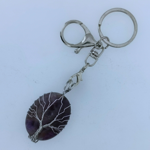 High Quality Silver Wire Life Tree Keyring Gemstone Crystal Fortune Luck Keychain