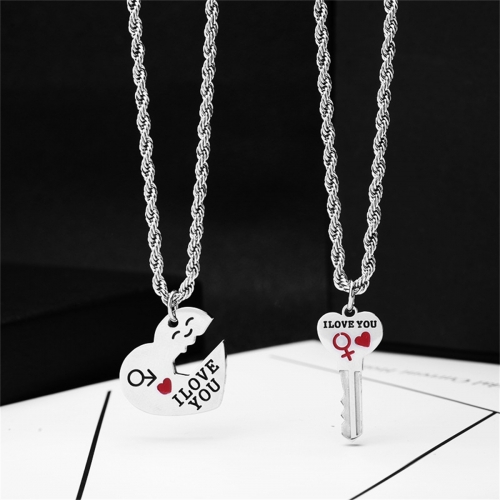 Stainless Steel Personalized Key Heart Puzzle Necklace  Couple Necklace