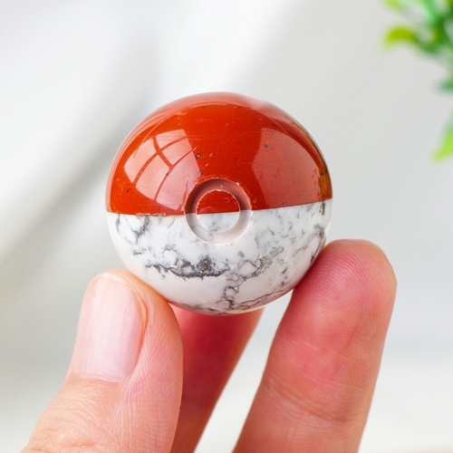 1 Pc 0.79In/1.18In/1.57In Red Jasper Howlite  Pokemon Poké Ball Christmas Ornament Natural Gemstone Decoration for Home Office